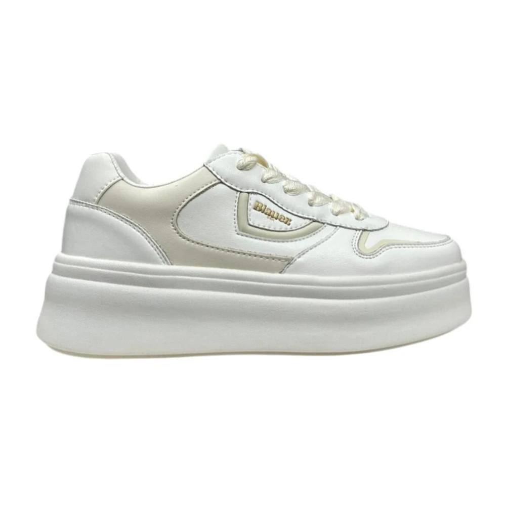 Blauer Women's White Sneakers,, Trainers With Gold Logo Detail Size 5 Uk