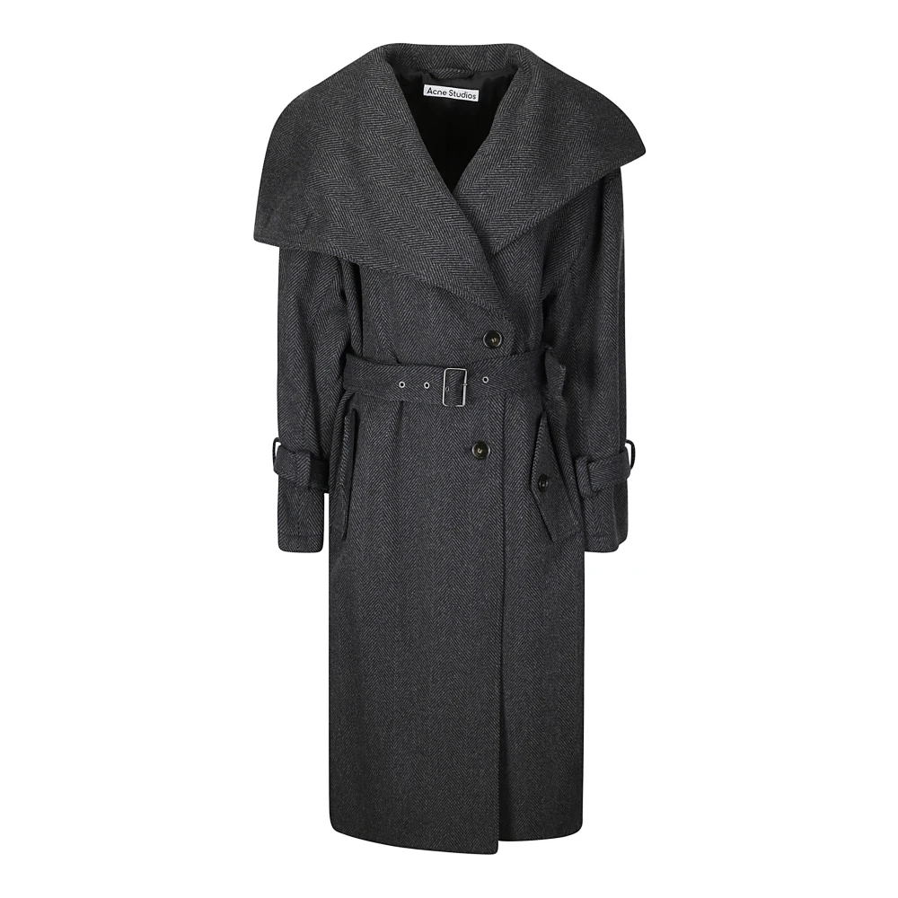 Acne Studios Double-breasted mantel met riem en brede kraag Gray Dames