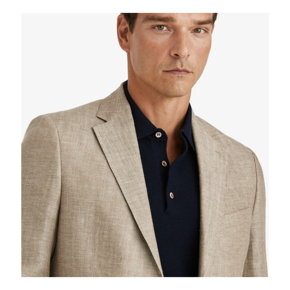 Morris Stockholm Licht Khaki Linnen Visgraat Zomer Blazer Green Heren