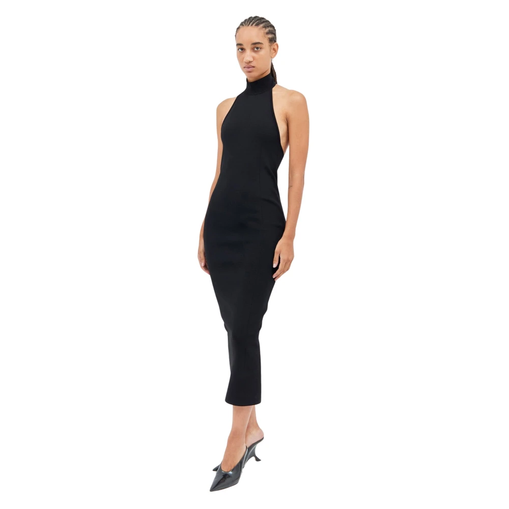 Khaite Geribbelde Halternek Midi Jurk Black Dames