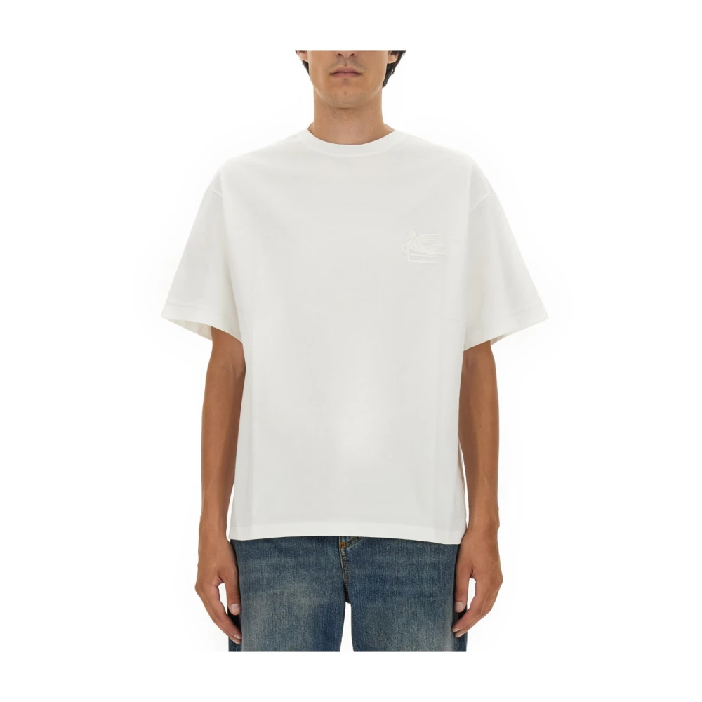 Etro White T-Shirts, Male, Xl, Pegasus Embroidery Tee