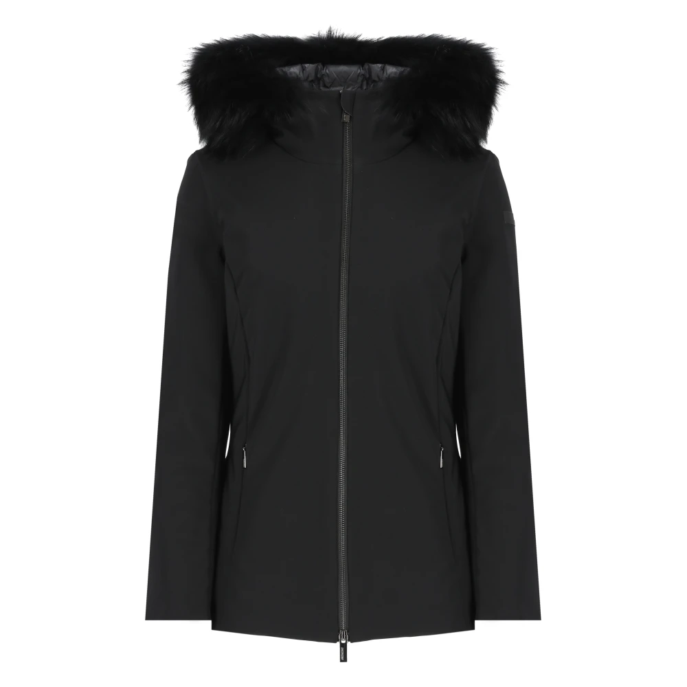 RRD Zwarte Gewatteerde Jas met Bont Capuchon Black Dames