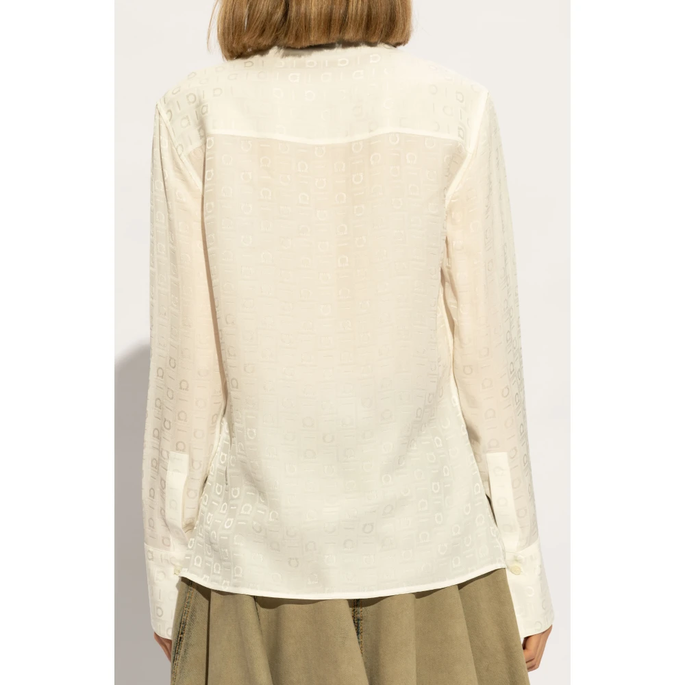 Salvatore Ferragamo Zijden overhemd met stropdasdetail Beige Dames