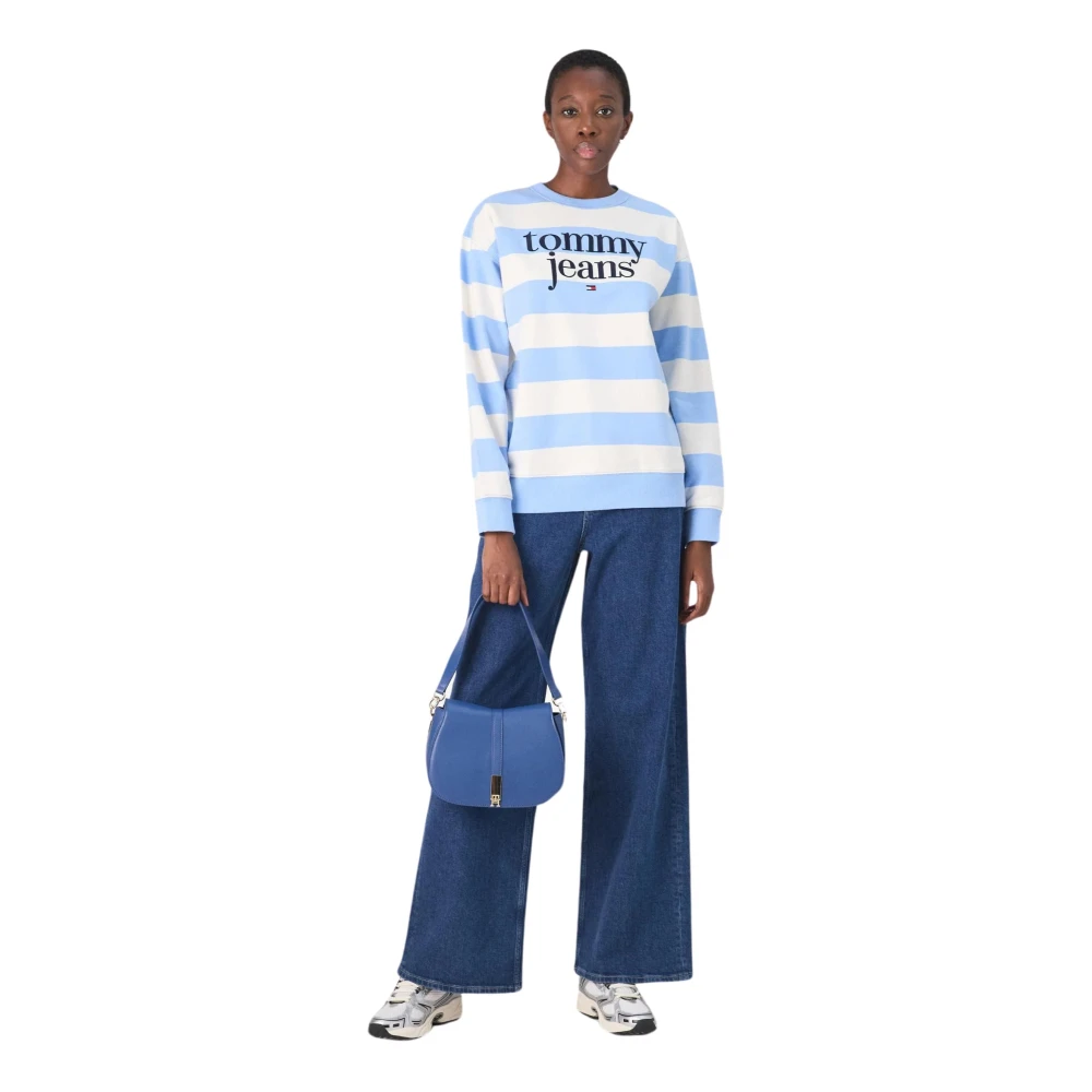 Tommy Hilfiger Blauw Gestreepte Logo Trui Blue Dames