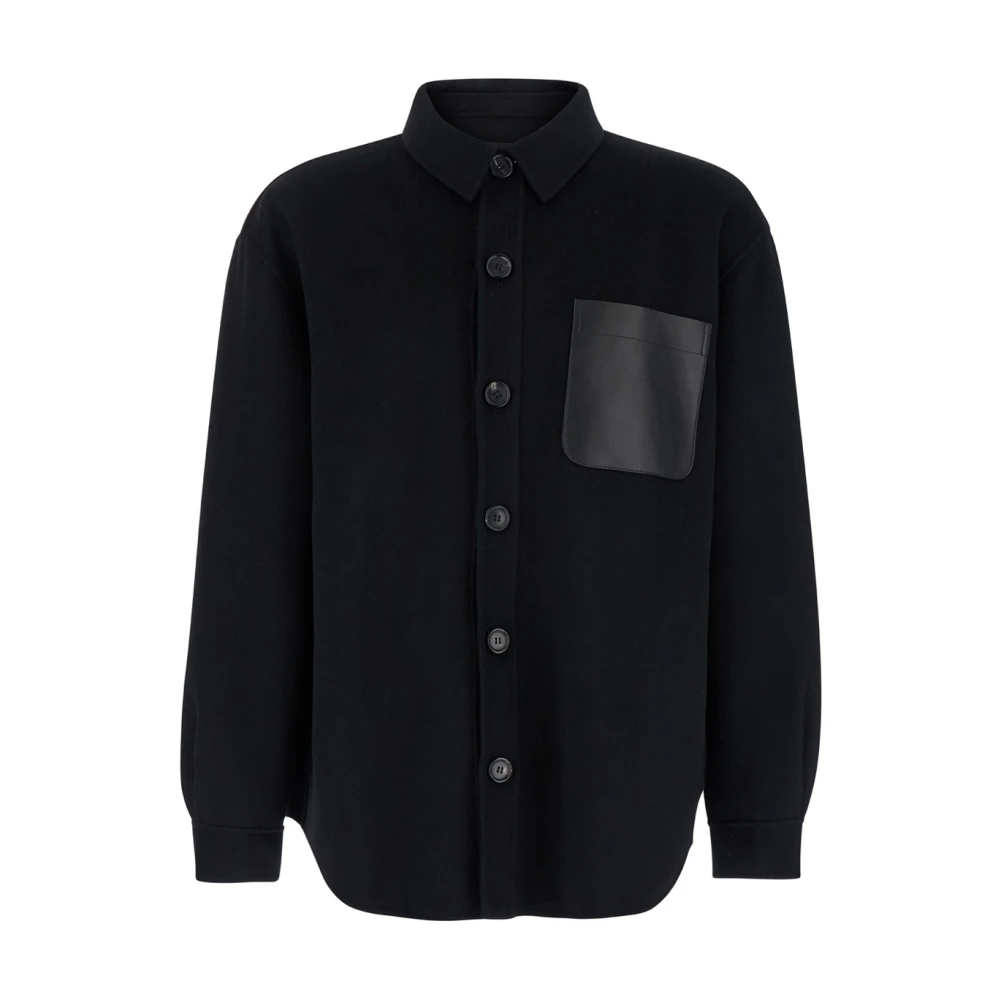Arma Zwart Wol Shirt Leren Zak Black Heren