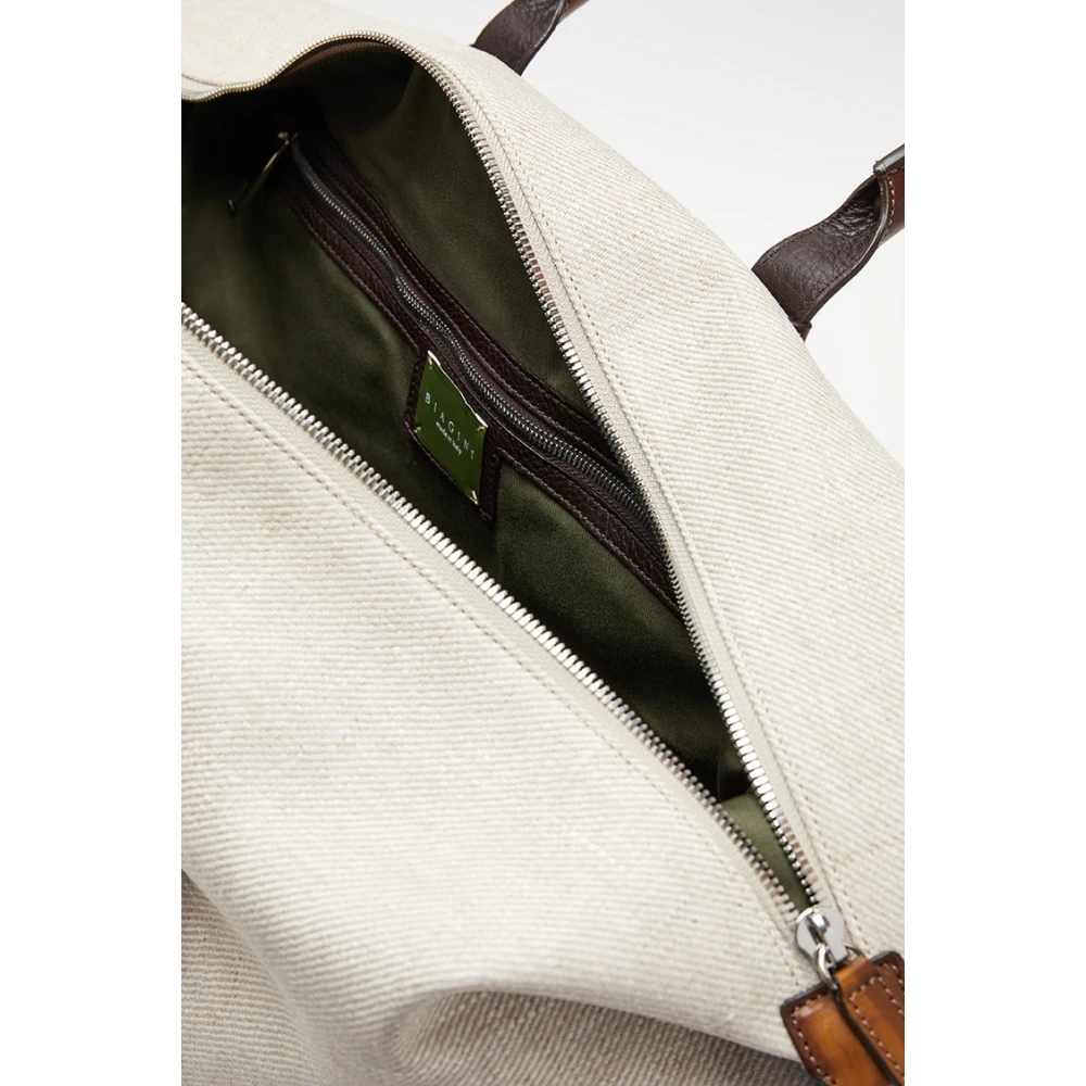 Biagini Canvas Weekendtas met Handgeschilderde Leren Accenten Brown Heren