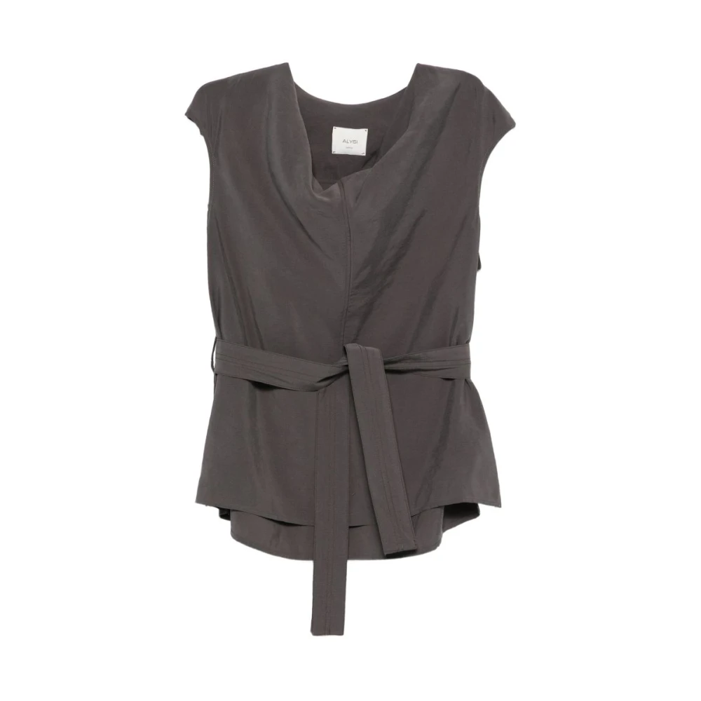 Alysi Women's Gray Sleeveless Tops, 2XS, Sleeveless Belted Top