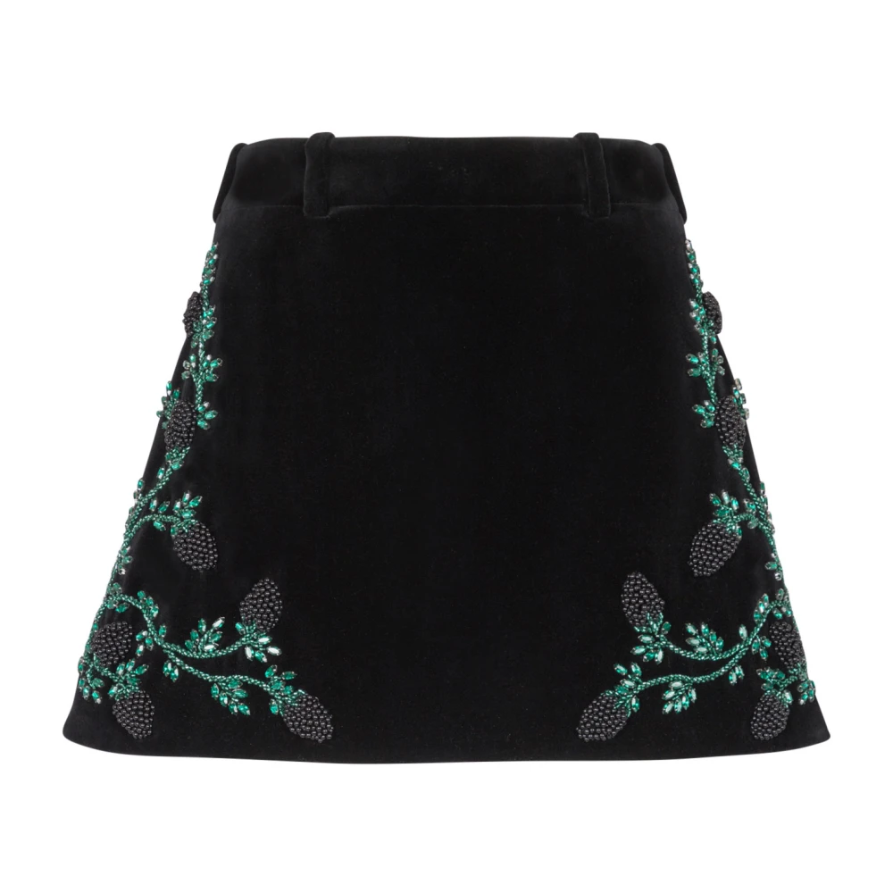 Balmain A-lijn rok in braam-geborduurd fluweel Black Dames