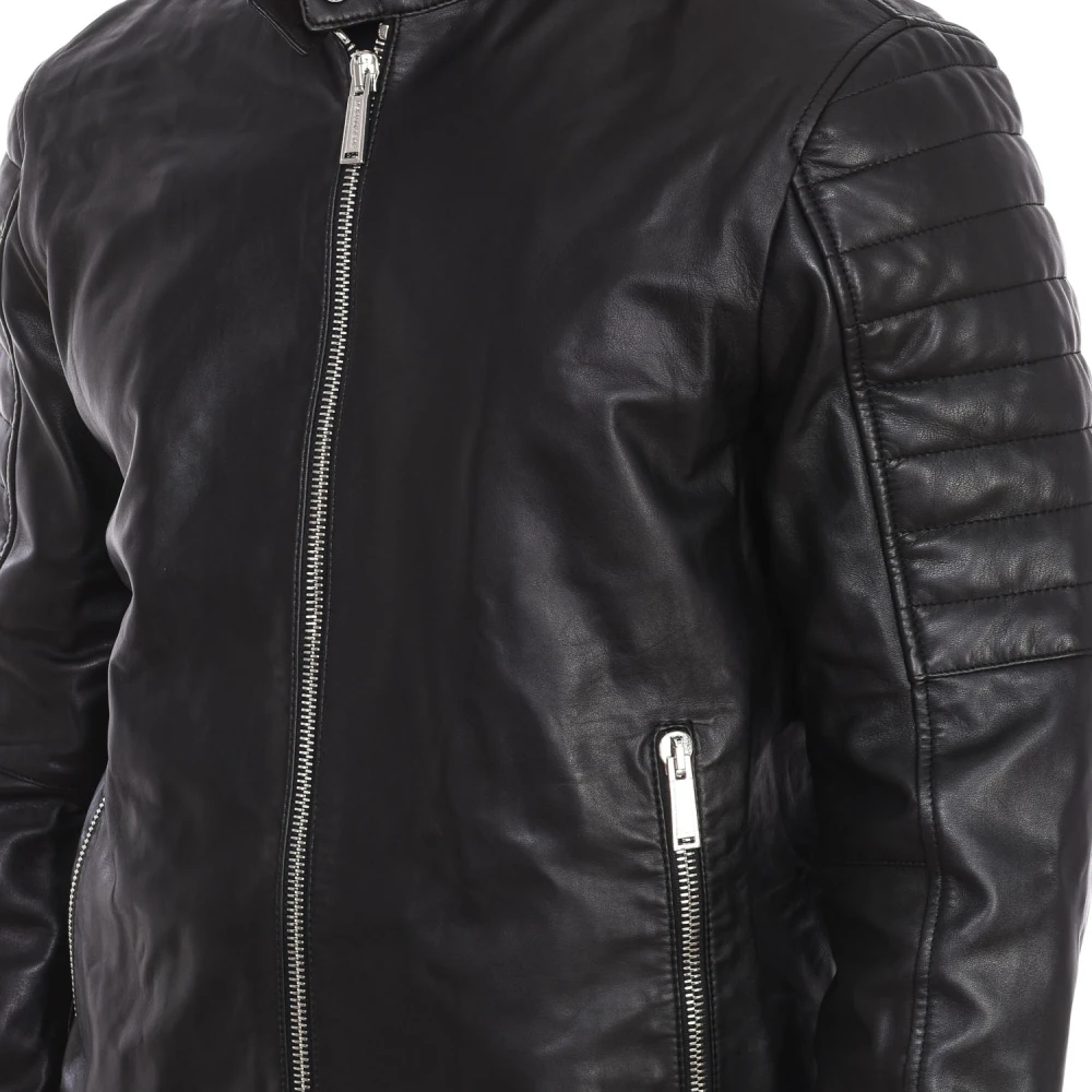 Dsquared2 Leren Bikerjack met ritssluiting Black Heren