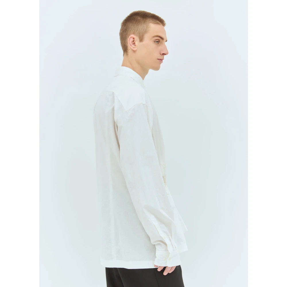 Dries Van Noten Veiligheidsspeld Versierde Katoenen Overhemd White Heren