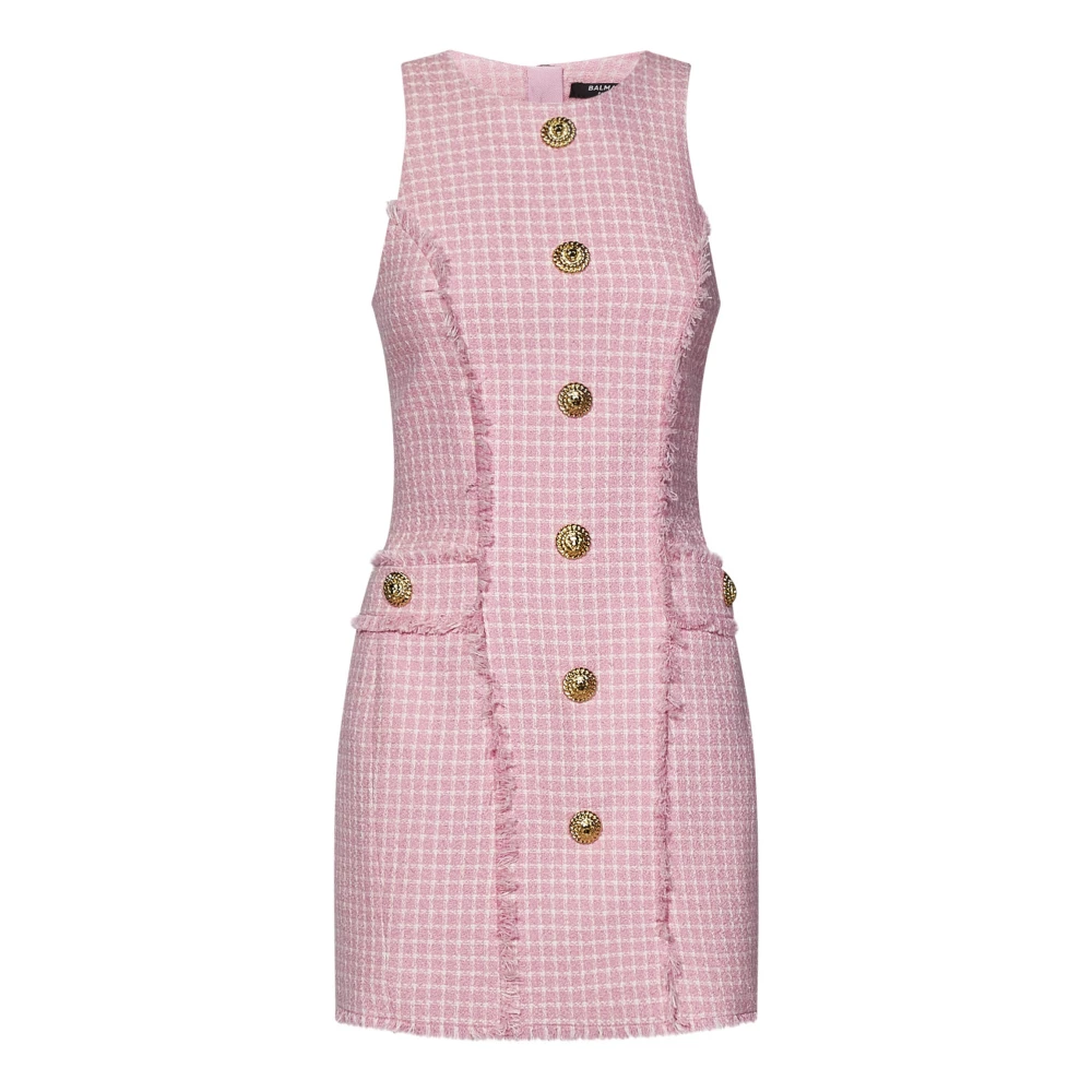 Balmain Gingham tweed jurk Pink Dames