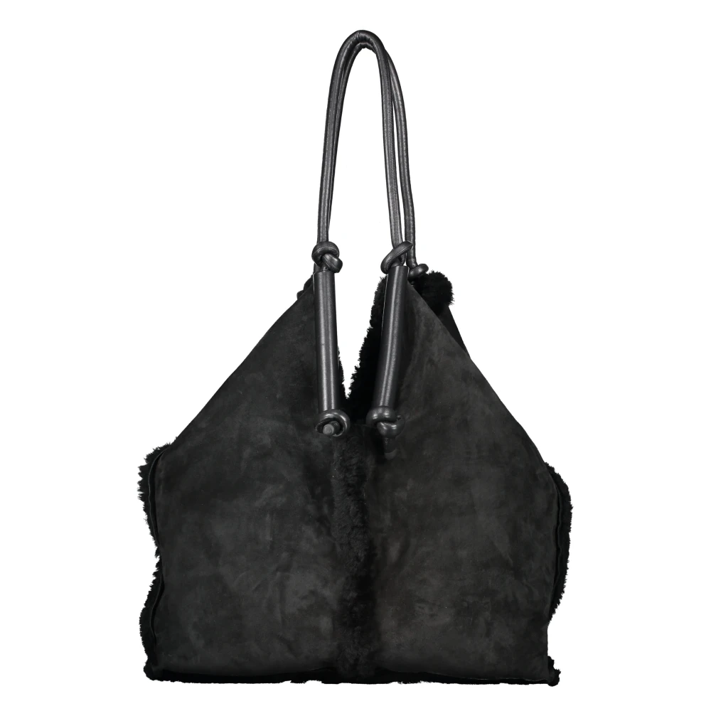 Bottega Veneta Schapenvacht Tote Tas met Leren Details Black Dames