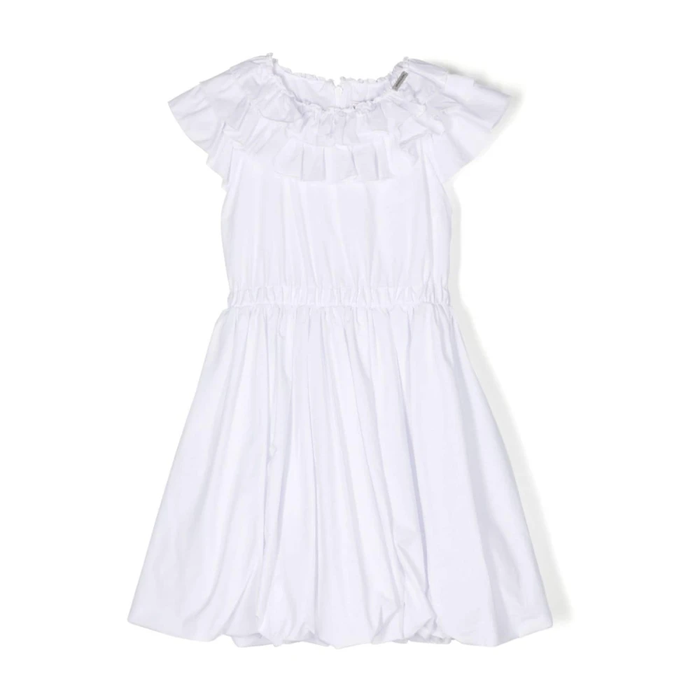 Monnalisa Women's White Poplin Ruffle Off-Shoulder Dress
