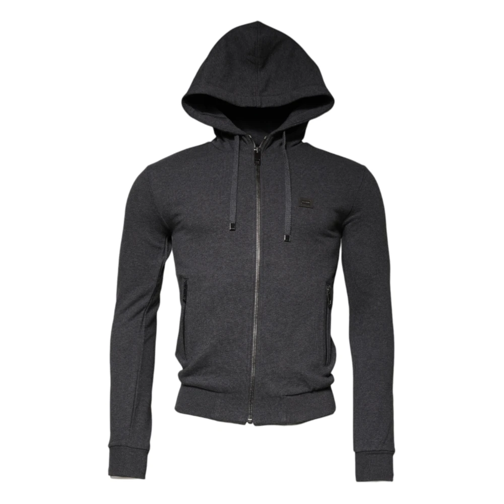 Dolce & Gabbana Men's Gray Logo Full Zip Hooded Sweatshirt