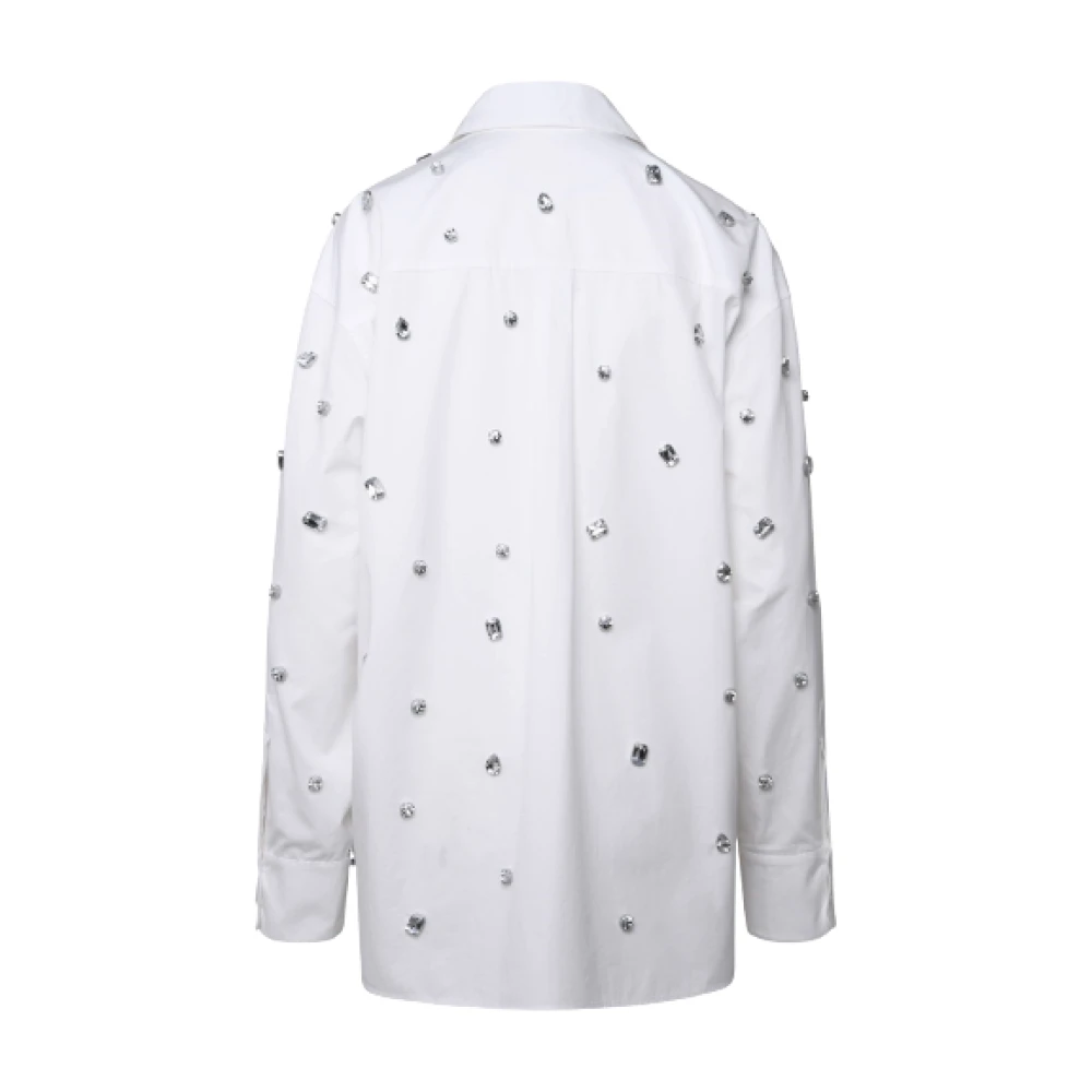 SPORTMAX Oversized Wit Katoenen Poplin Shirt met All Over Strass Applicatie White Dames