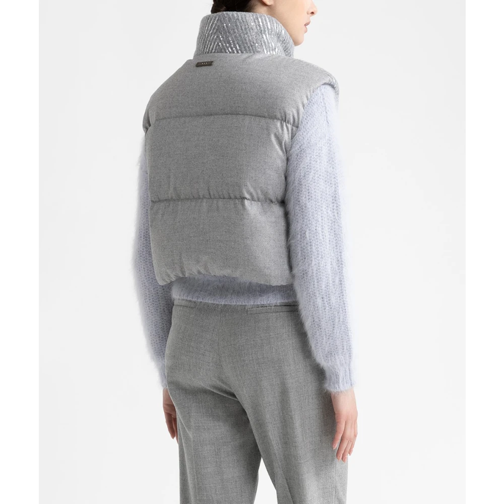 PESERICO Gecropte gansdonsvest met pailletten Gray Dames