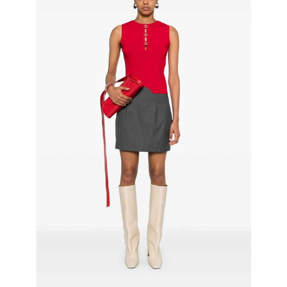 Twinset Rode Gebreide Top met Ovale Plaquette Red Dames