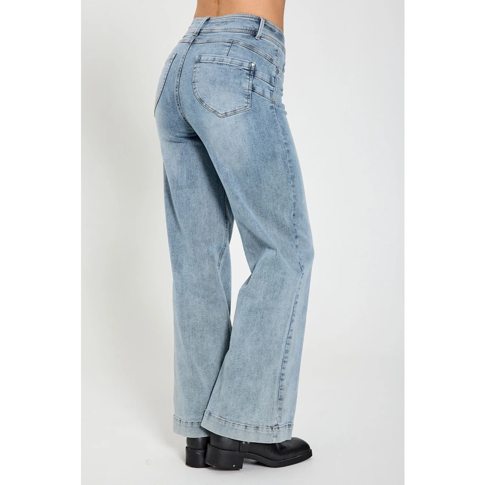 Freequent Denim High Waist Wide Leg Jeans Blue Dames