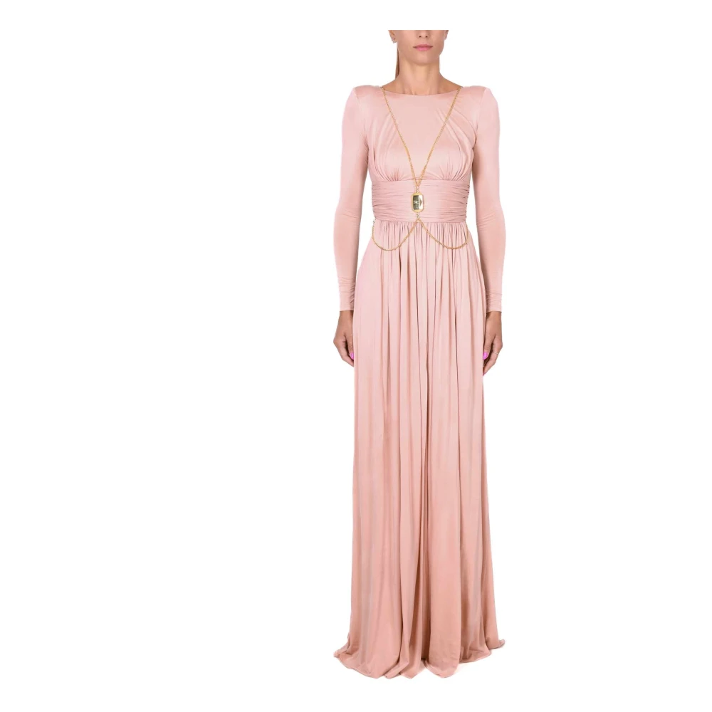 Elisabetta Franchi Elegante Lange Jurk met Achteropening Pink Dames