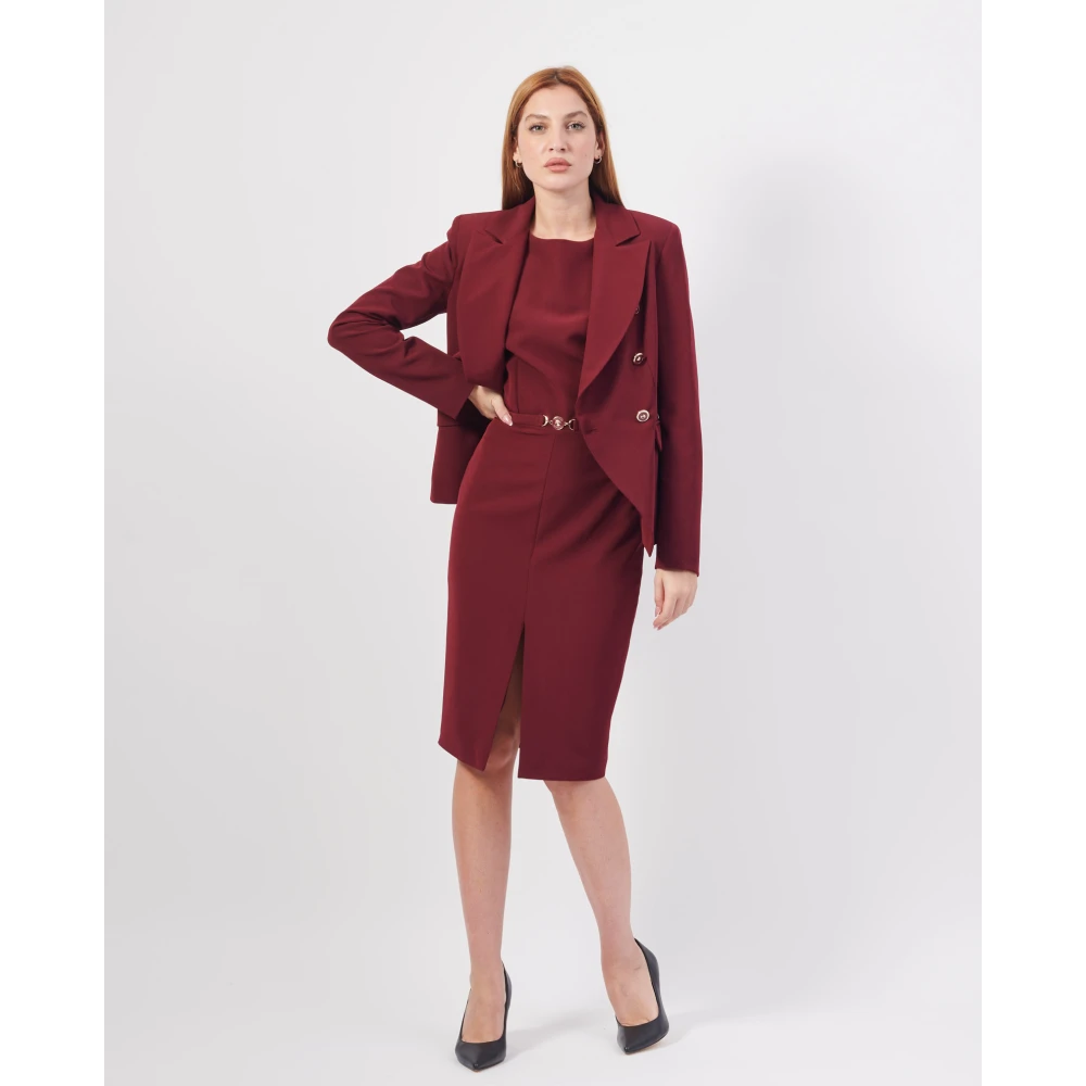 Fracomina Bordeaux Double-Breasted Blazer Red Dames