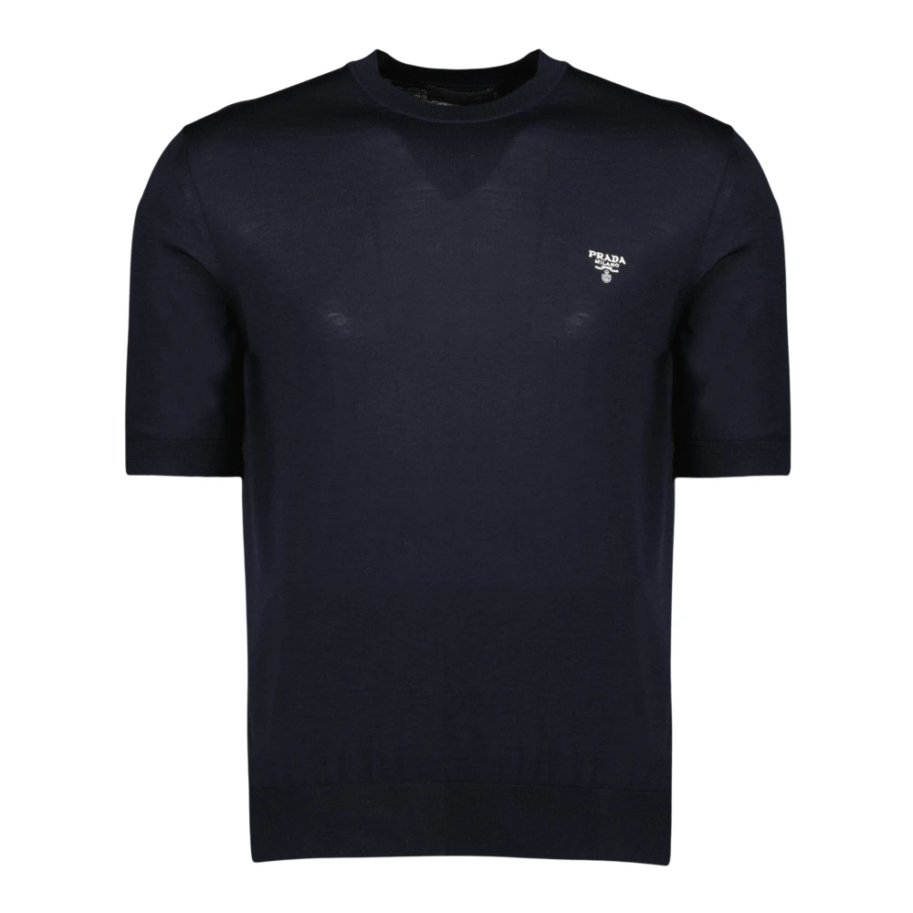 Prada Men's Blue Round-Neck Knitwear, M, Superfine Wool Crew-Neck Jumper