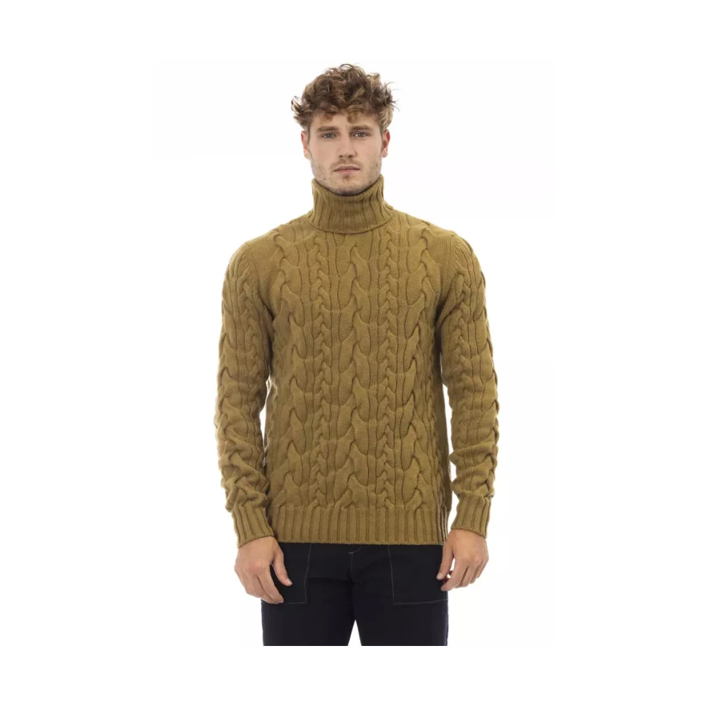 Alpha Studio Bruine Wol Turtleneck Sweater Brown Heren