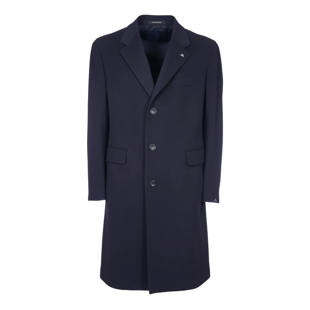 Tagliatore Blauwe Wol Kasjmier Jas Oversized Fit Blue Heren