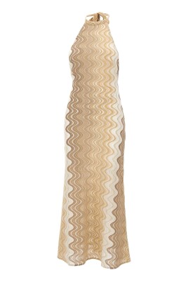 knitted gold dress Kelani Gold Button Knit Maxi Dress Cream main image 1