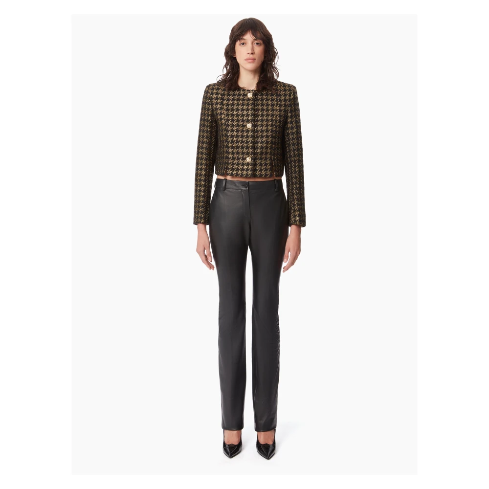 Nina Ricci Zwart Houndstooth Tweed Jas Multicolor Dames