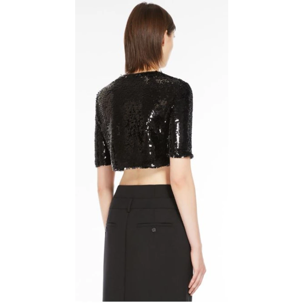SPORTMAX Paillet Mesh Crop Top Black Dames