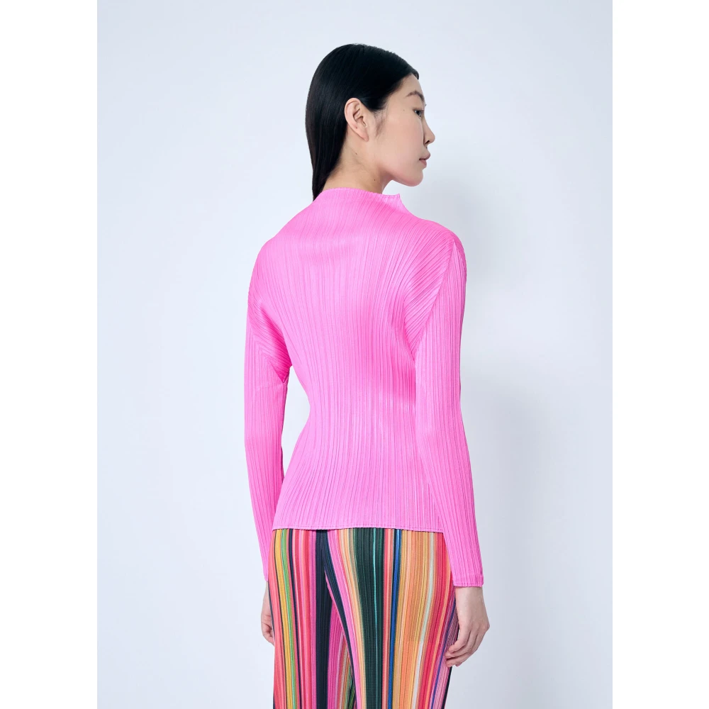 Issey Miyake Geplooide high-neck longsleeve top Pink Dames