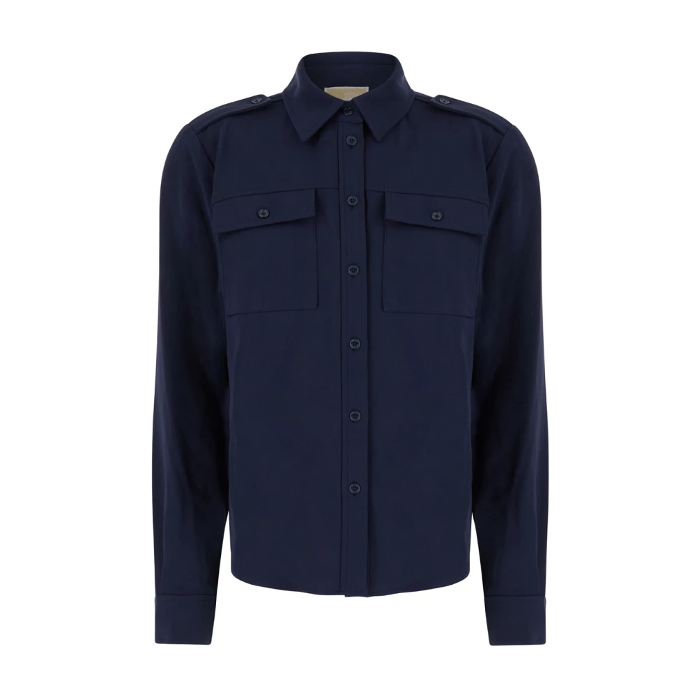 Michael Kors Women's Blue Fitted Army Shirt - Shirts - Xl - Blouses & Shirts