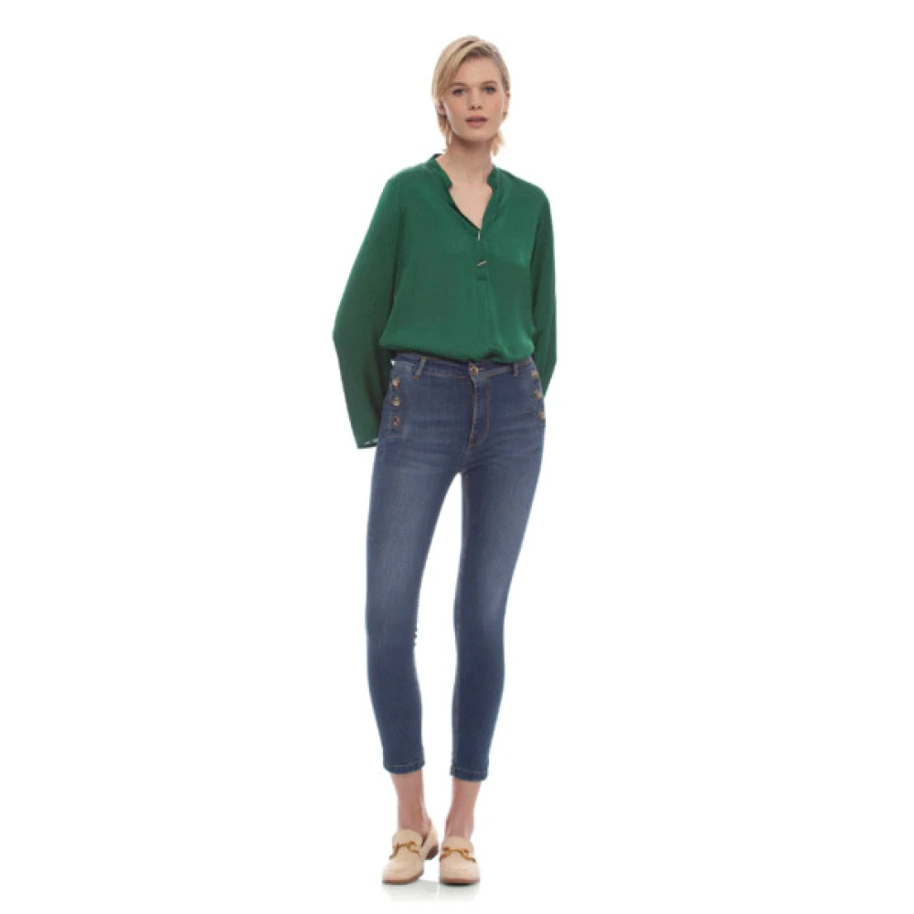 Kocca Klassieke Skinny Jeans met Decoratieve Knopen Blue Dames
