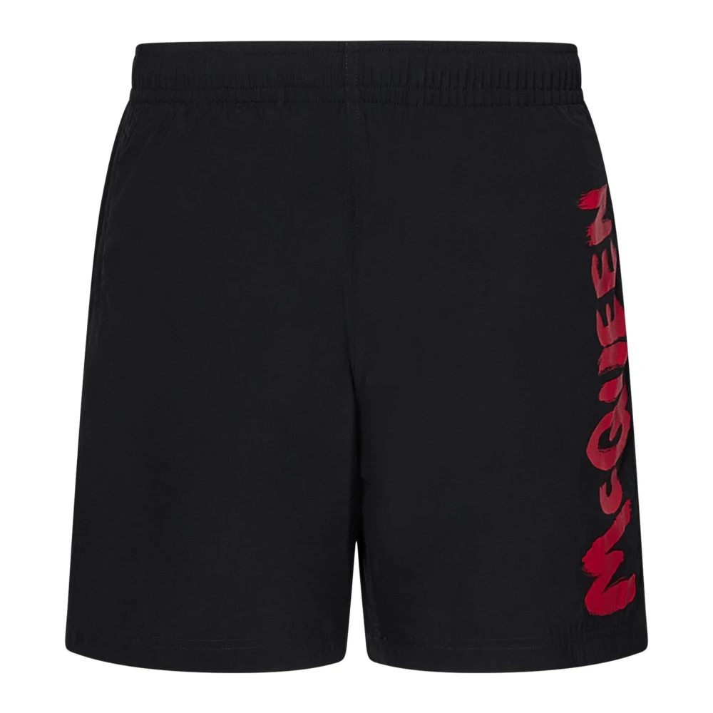 Alexander mcqueen Zwarte zwemshorts met rood logo Black Heren