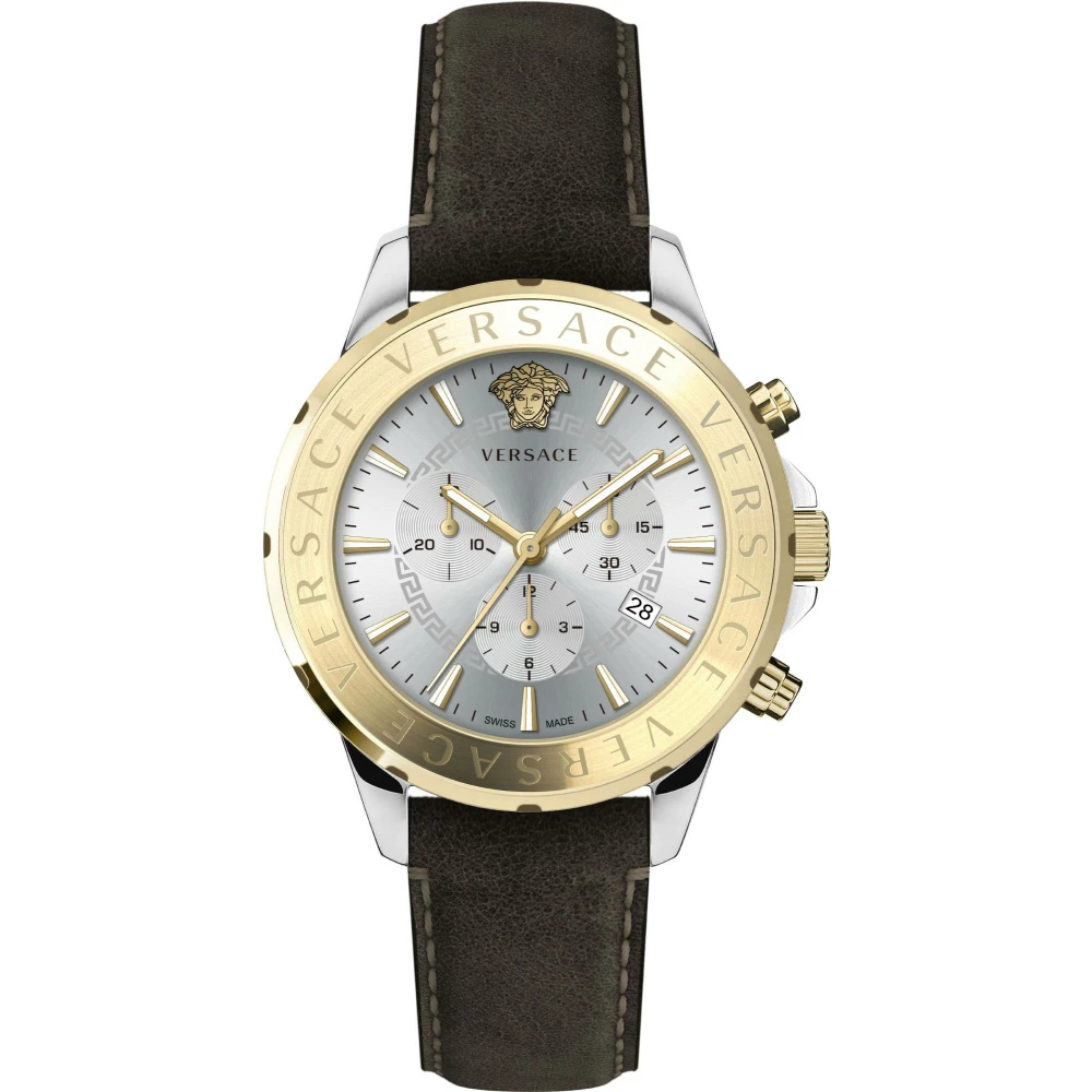 Versace VEV601323 Signature Chronograph gold silver brown Leather Mens Watch NEW - Image 2