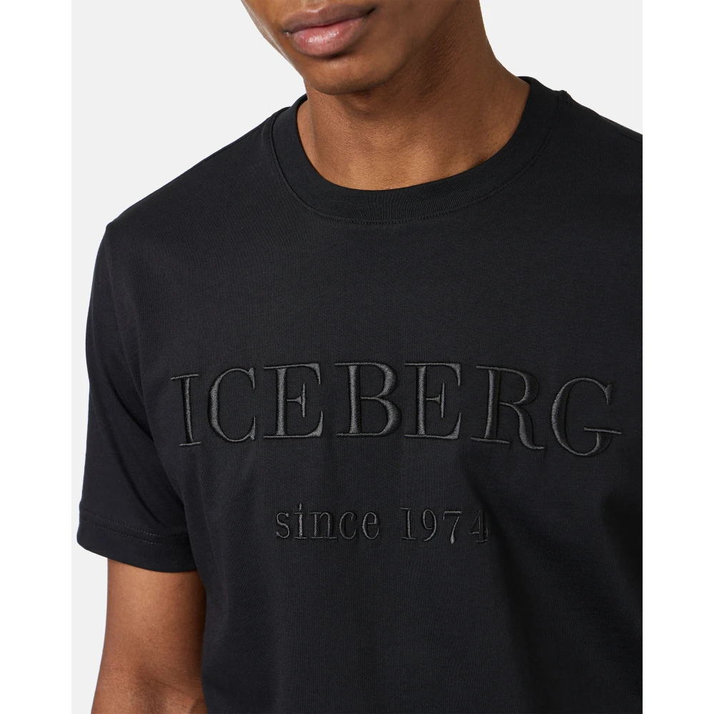 Iceberg Zwarte carry-over katoenen T-shirt met institutioneel logoborduursel Black Heren