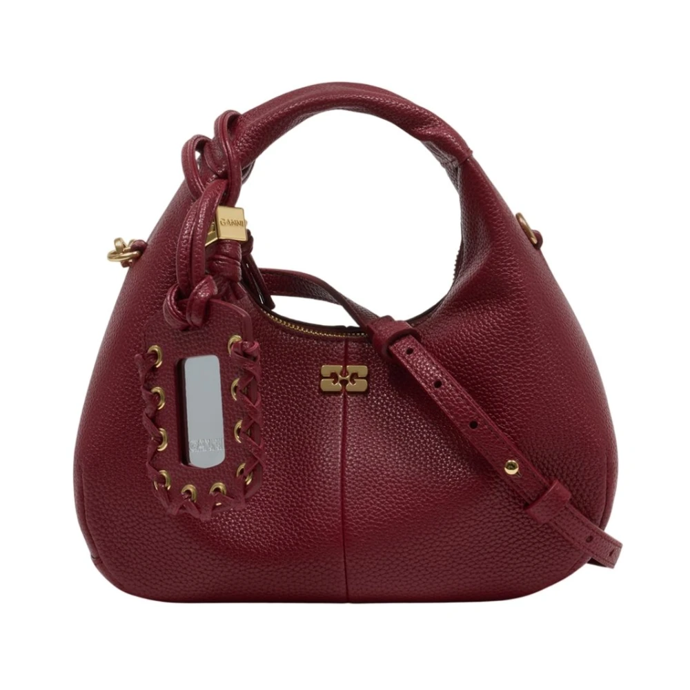 Ganni Women's Red Grained Mini Hobo Bag