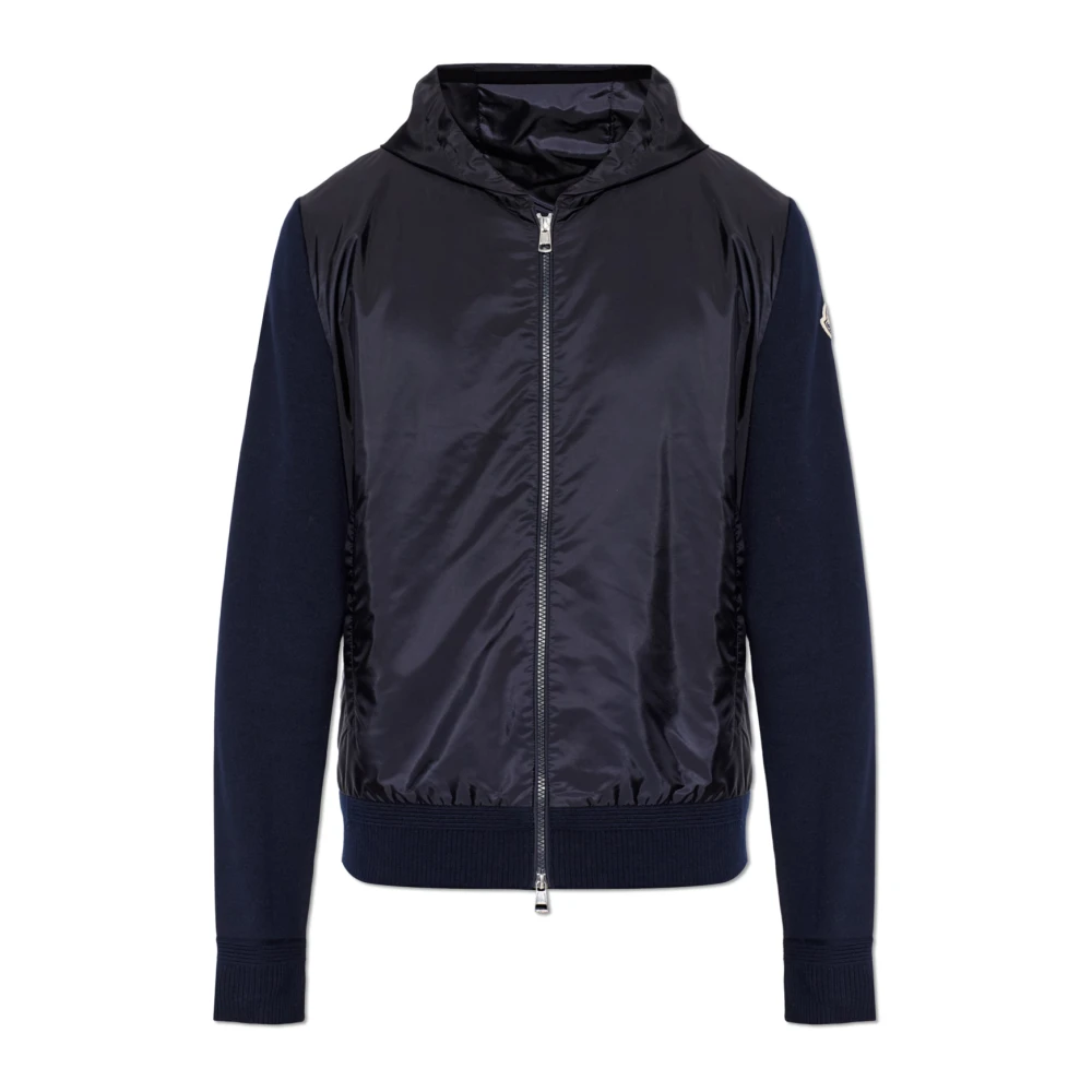 Moncler Cardigan With Combined Fabrics - Male - Cardigans - Blue - L - Knitwear