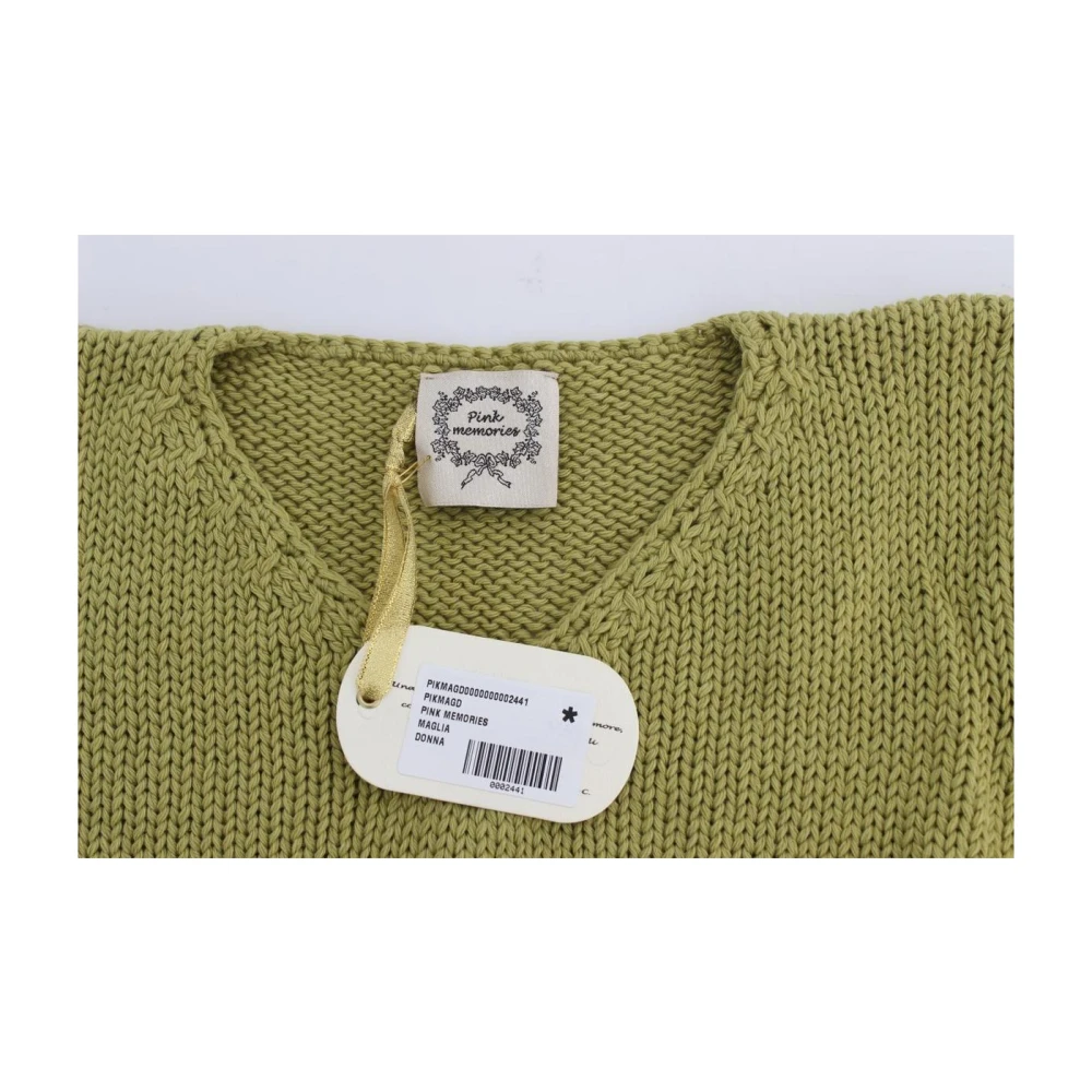 Pink Memories Groene Gebreide Mouwloze V-hals Vest Green Dames