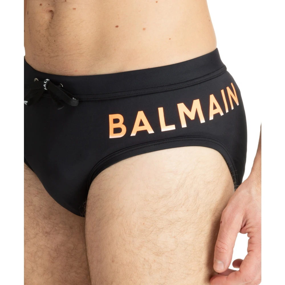 Balmain Mid Waist Zwembroeken met Trekkoord Black Heren