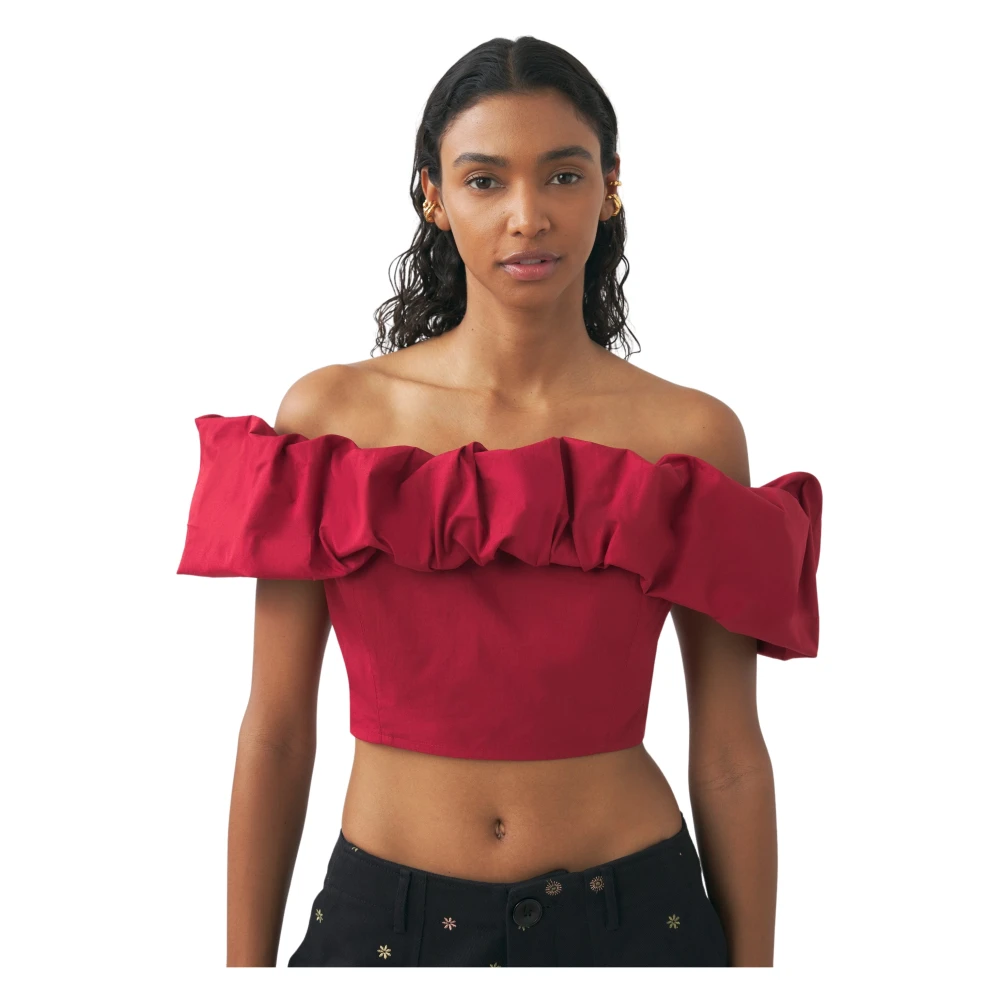 Antik batik Off-shoulder cropped top Pop Red Dames