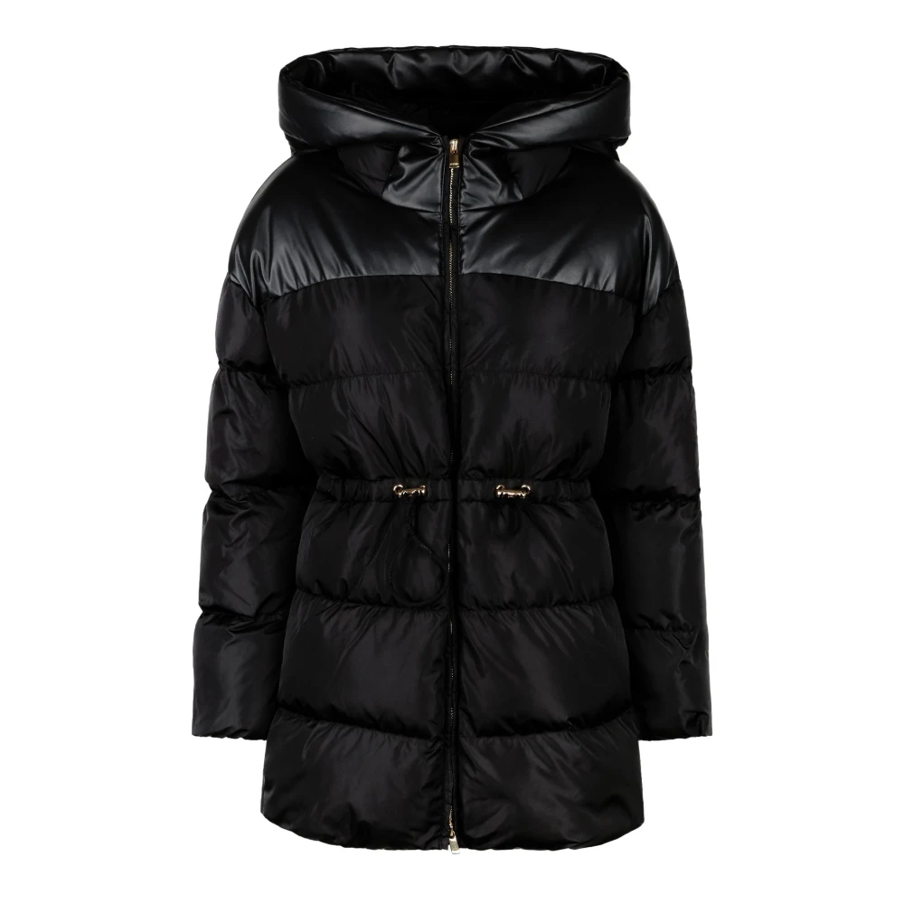 Pinko Zwarte Gewatteerde Jas met Capuchon Black Dames