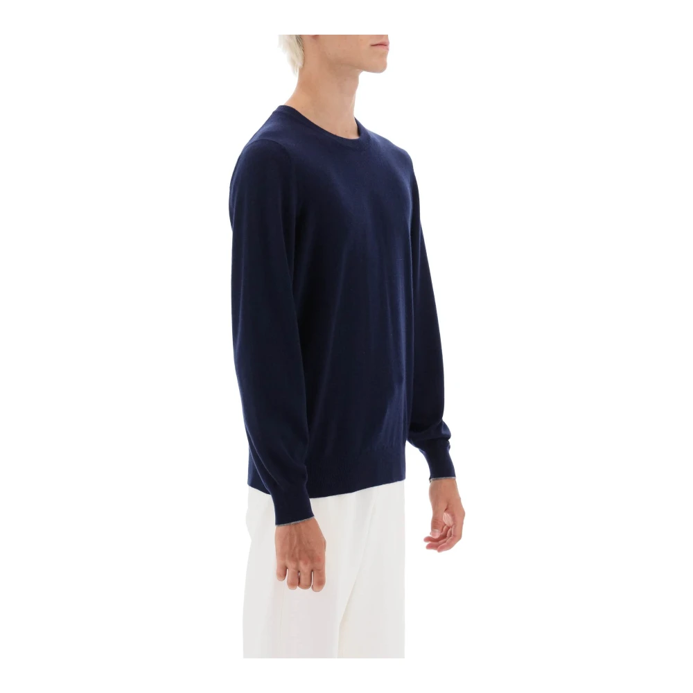 BRUNELLO CUCINELLI Tijdloze Cashmere Crewneck Sweater met Contrastdetail Blue Heren