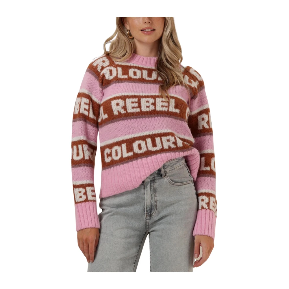 Colourful Rebel Intarsia Gebreide Trui Ximenia Pink Dames