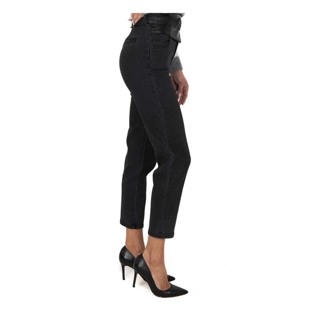 pinko Hoge taille jeans met imitatieleer inzetstukken Black Dames