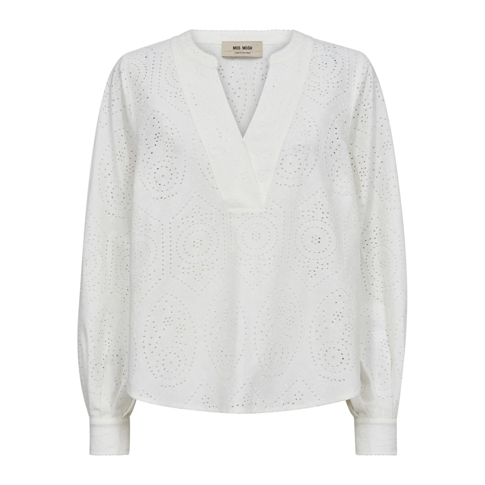 MOS MOSH Elegante kanten blouse met pofmouwen White Dames