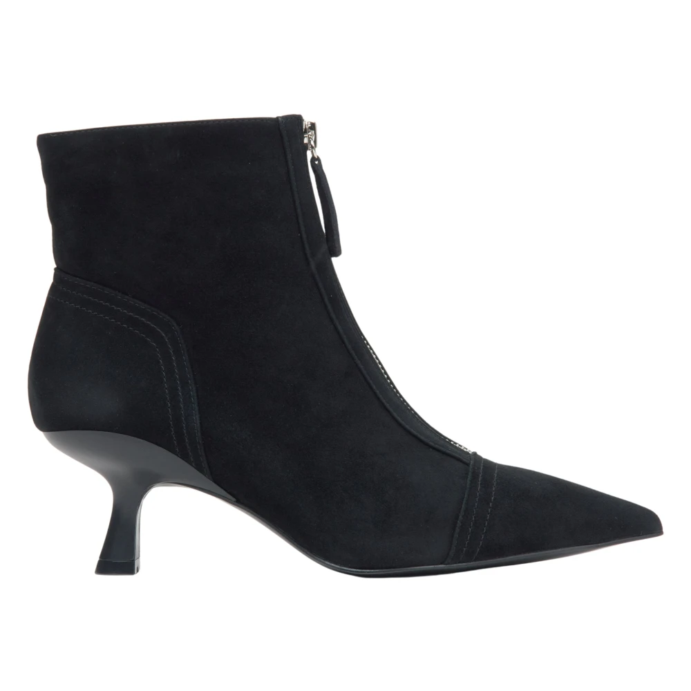 Estro Black Heeled Boots, Female, 4 Uk, Velour Ankle Boots With Low Stiletto Heel