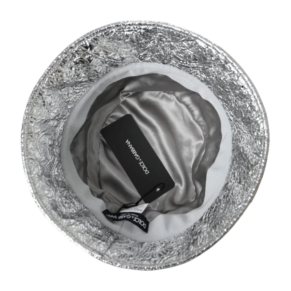 Dolce & Gabbana Metallic Silver Polyester Bucket Cap Gray Heren