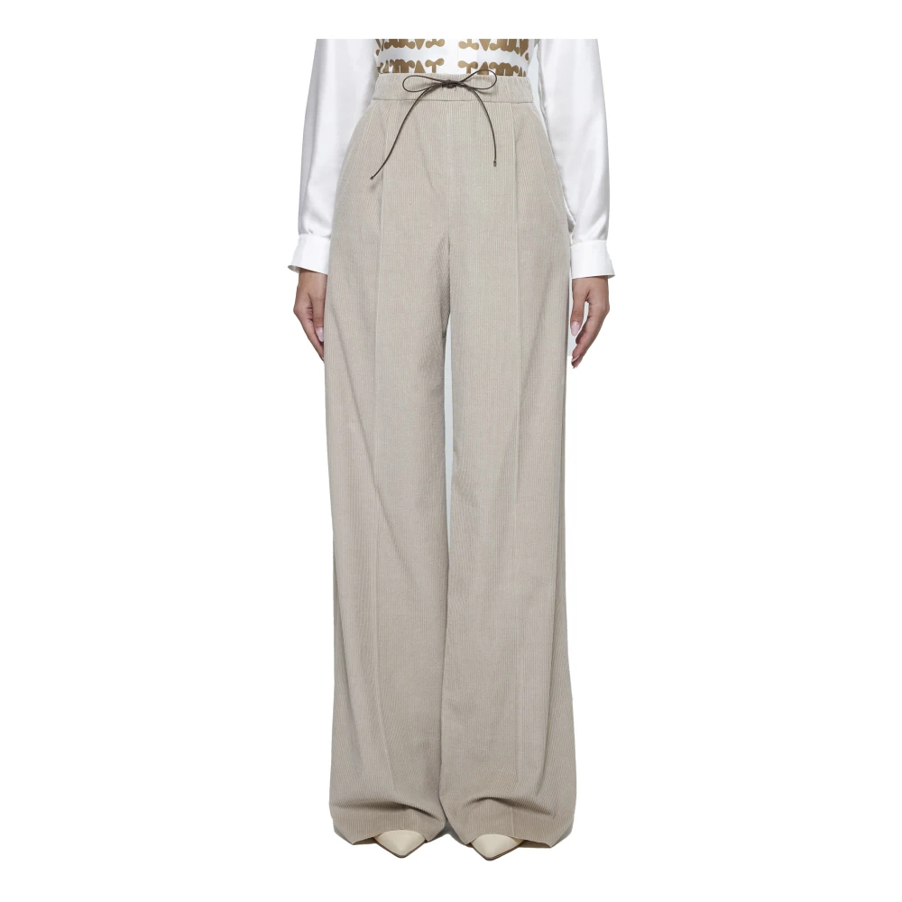 Max Mara Corduroy Wide Leg Trousers Beige Dames