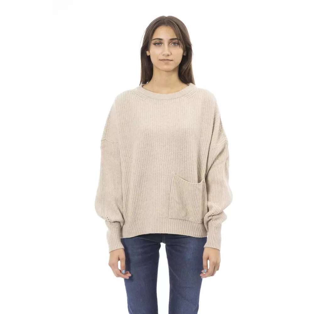 Baldinini Beige kasjmiermix trui met ronde halslijn Beige Dames